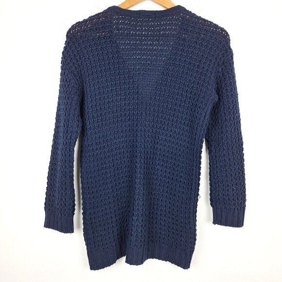 Venus Zip Front Sweater Size S. Navy Blue Long Sleeve Waffle Knit Pullover - Picture 4 of 6